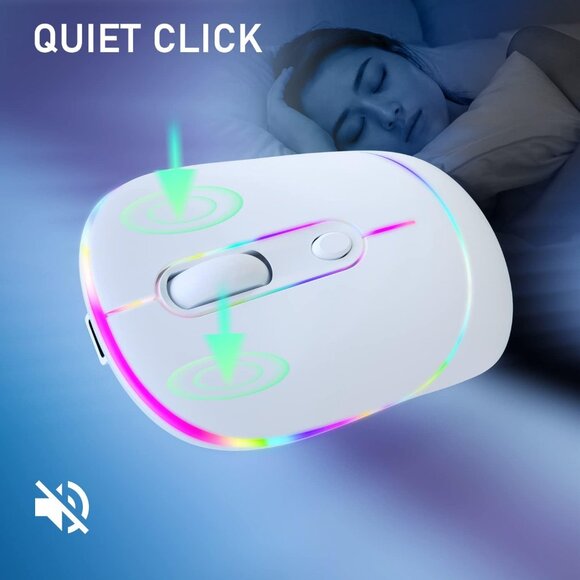 Silent 2.4GHz Wireless Mouse White‎ Rechargeable with RGB - Picture 3 of 9